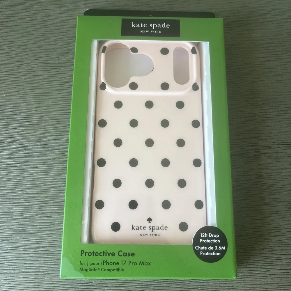 Kate Spade iPhone 17 Pro Max Protective Polka Dot Case MagSafe Pink Black NIB